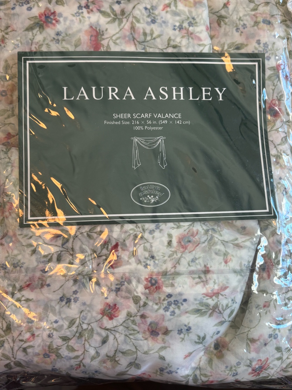 Laura Ashley Vintage Sheer Floral Scarf Valance NIP Cottagecore 216” x 56” - Picture 2 of 5